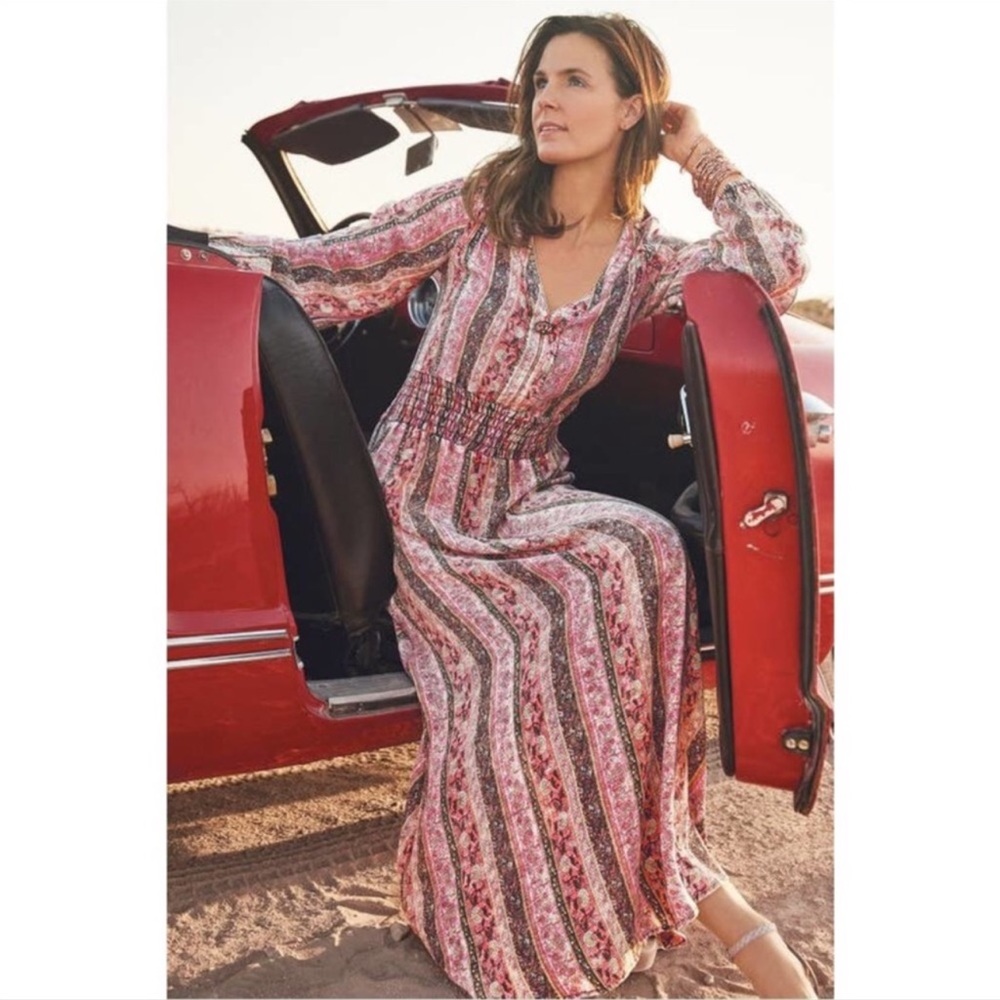 Soft Surroundings Esperanza Boho Maxi Dress  Large Pink Pattern